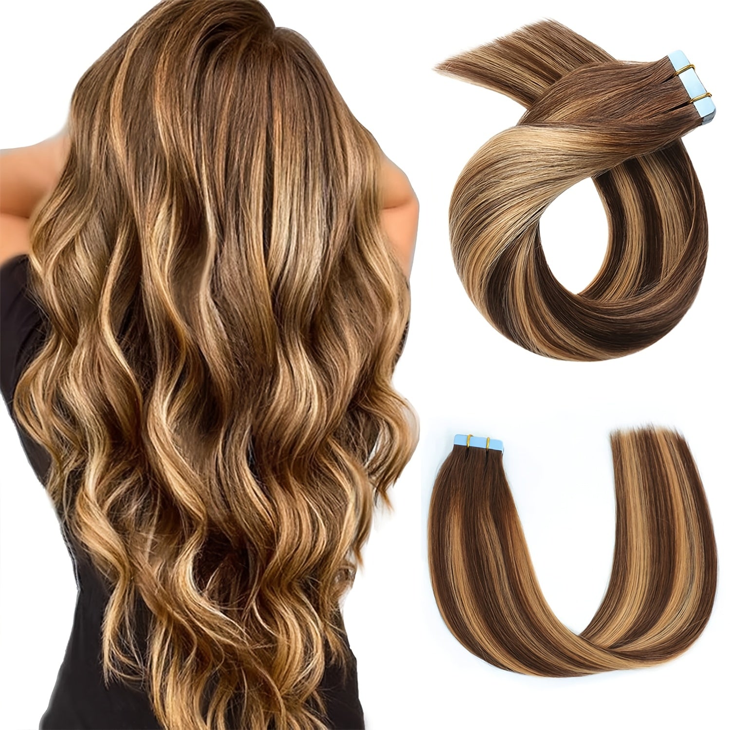 18inch-26inch Tape In Hair Extensions Human Hair 20pcs/Pack Remy Straight Invisible Tape Adhensive Hair Extensions Suitable For All People